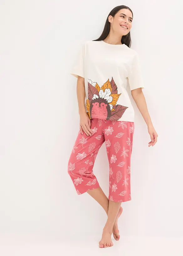 Capri-Pyjama aus reiner Bio-Baumwolle in weiß im Look von vorne (Totalaufnahme) - bonprix