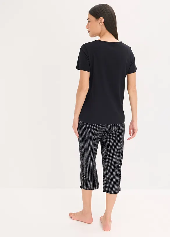 Capri Pyjama aus reiner Bio-Baumwolle in schwarz von hinten (Totalaufnahme) - bonprix