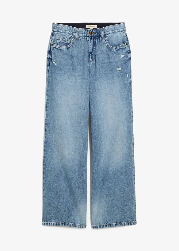 Wide-Leg-Jeans Mid Waist, Low Stretch in blau von vorne - bonprix Wide-Leg-Jeans Mid Waist, Low Stretch in blau von vorne - bonprix