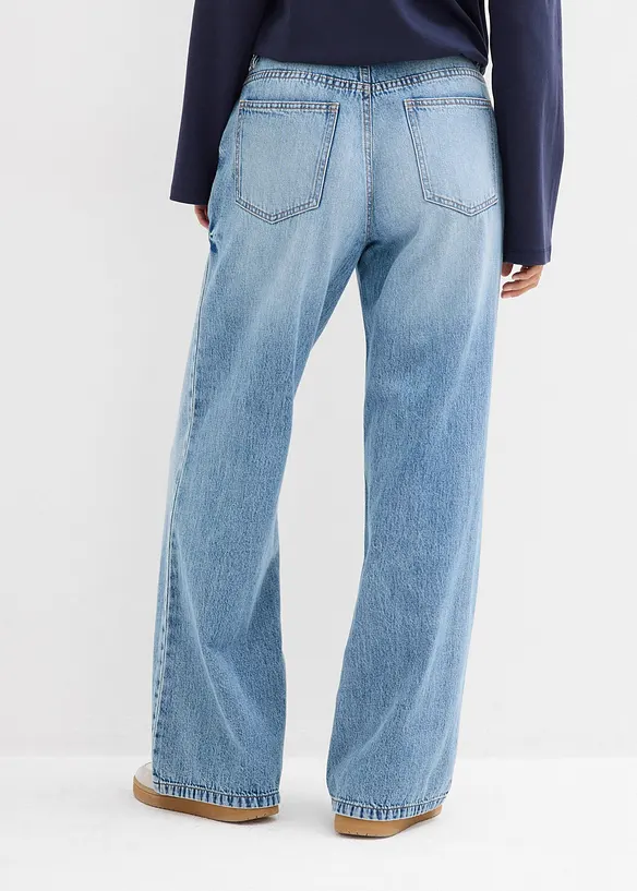 Wide-Leg-Jeans Mid Waist, Low Stretch in blau von hinten - bonprix Wide-Leg-Jeans Mid Waist, Low Stretch in blau von hinten - bonprix