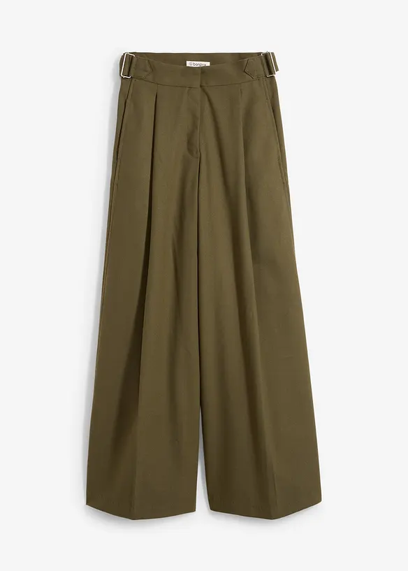 Bundfaltenhose aus fließendem Viskose-Mix in grün von vorne - bonprix