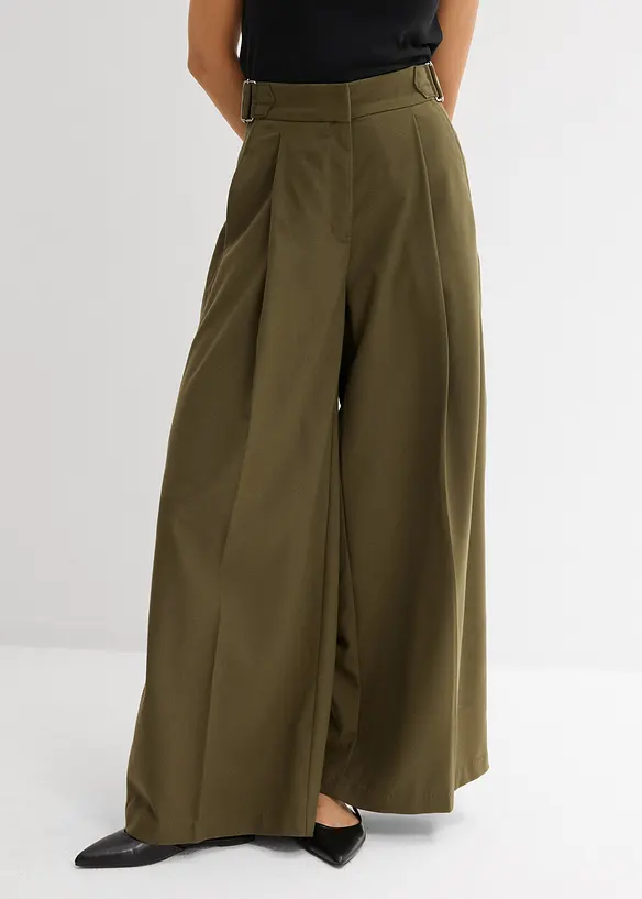 Bundfaltenhose aus fließendem Viskose-Mix in grün von vorne - bonprix