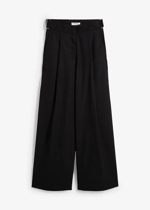 Bundfaltenhose aus fließendem Viskose-Mix in schwarz von vorne - bonprix