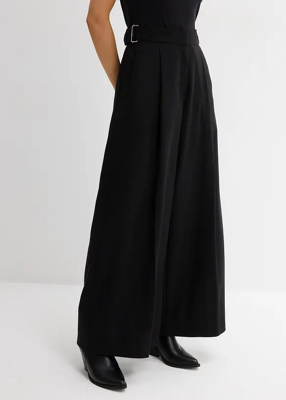Bundfaltenhose aus fließendem Viskose-Mix in schwarz von vorne - bonprix
