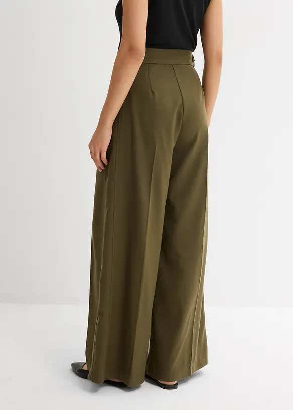 Bundfaltenhose aus fließendem Viskose-Mix in grün von hinten - bonprix