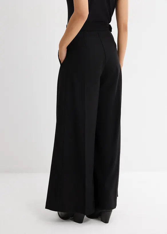 Bundfaltenhose aus fließendem Viskose-Mix in schwarz von hinten - bonprix