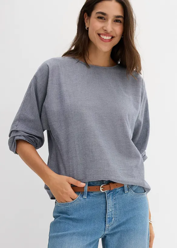 Blusenshirt aus reiner Baumwolle in blau von vorne (im Anschnitt) - bonprix Blusenshirt aus reiner Baumwolle in blau von vorne (im Anschnitt) - bonprix