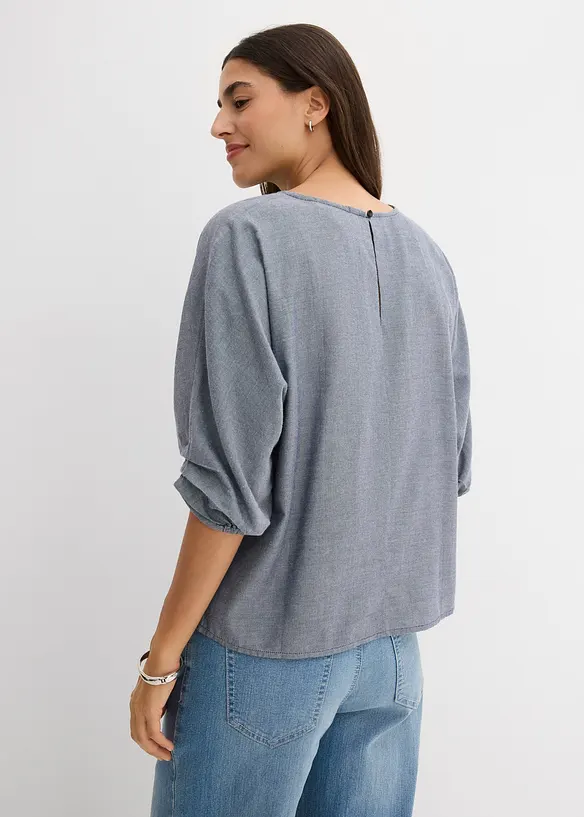 Blusenshirt aus reiner Baumwolle in blau von hinten (im Anschnitt) - bonprix Blusenshirt aus reiner Baumwolle in blau von hinten (im Anschnitt) - bonprix
