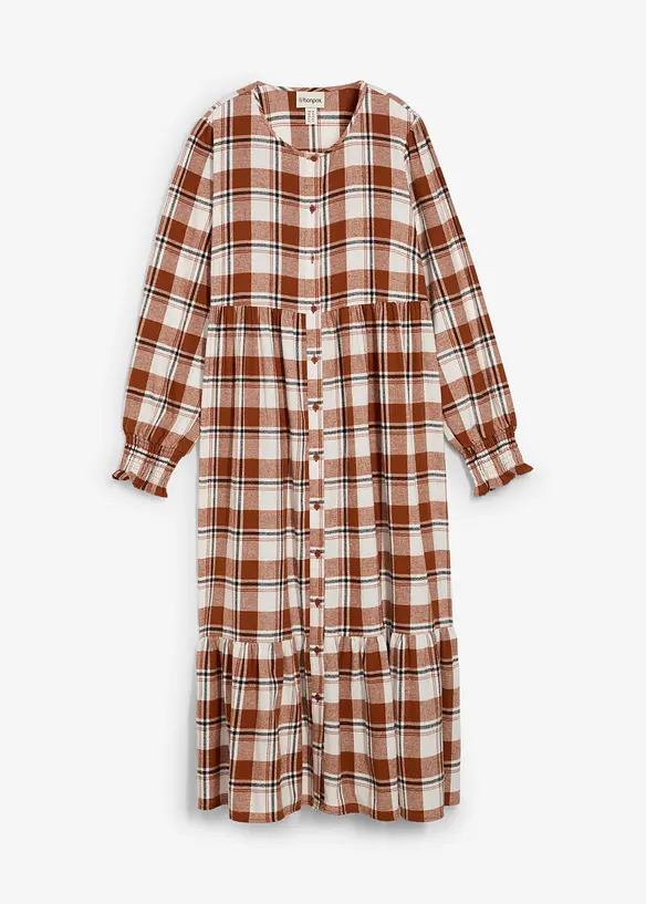 Flanell-Midikleid aus reiner Baumwolle in braun von vorne - bonprix