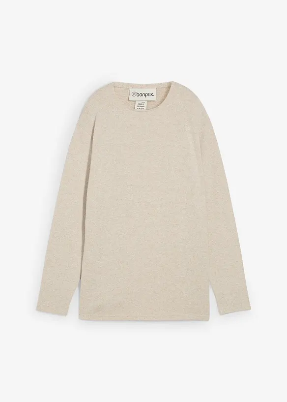 Long-Sweatshirt in Strickoptik in beige von vorne - bonprix Long-Sweatshirt in Strickoptik in beige von vorne - bonprix