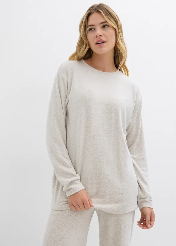 Long-Sweatshirt in Strickoptik in beige von vorne (im Anschnitt) - bonprix Long-Sweatshirt in Strickoptik in beige von vorne (im Anschnitt) - bonprix