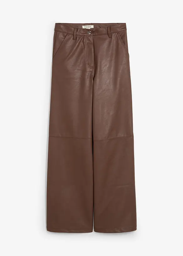 Lederimitat-Hose mit hohem Bund in braun von vorne - bonprix