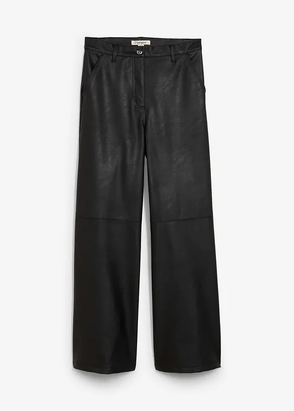 Lederimitat-Hose mit hohem Bund in schwarz von vorne - bonprix Lederimitat-Hose mit hohem Bund in schwarz von vorne - bonprix