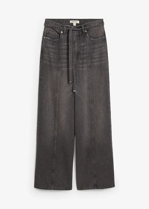 Wide-Leg-Jeans High Waist in grau von vorne - bonprix