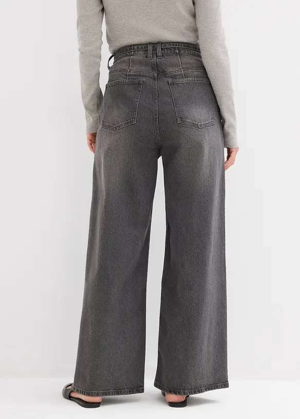 Wide-Leg-Jeans High Waist in grau von hinten - bonprix