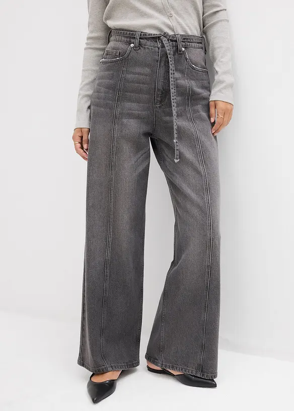 Wide-Leg-Jeans High Waist in grau von vorne - bonprix