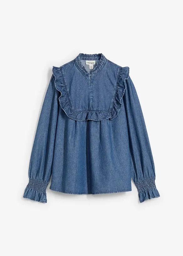 Jeansbluse mit Rüschen in blau von vorne - bonprix Jeansbluse mit Rüschen in blau von vorne - bonprix