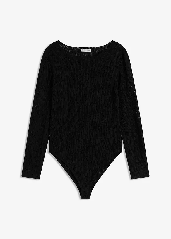 Spitzenbody mit flauschiger Oberfläche in schwarz von vorne - bonprix