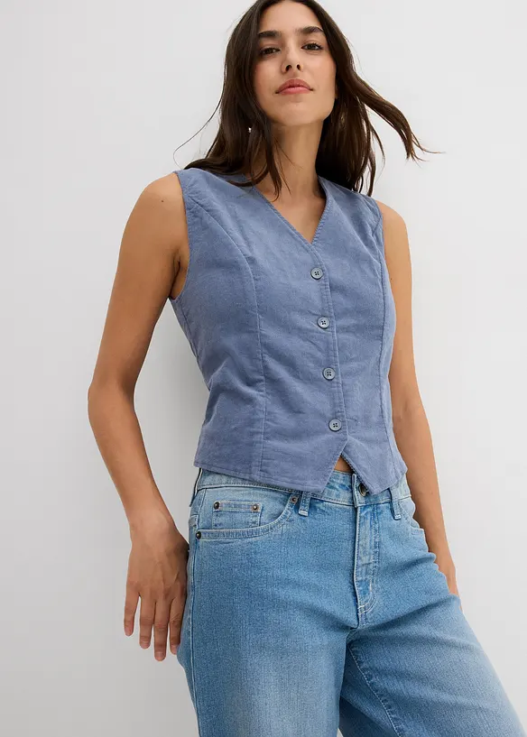 Cord-Weste aus Baumwoll-Mix in blau von vorne (im Anschnitt) - bonprix Cord-Weste aus Baumwoll-Mix in blau von vorne (im Anschnitt) - bonprix