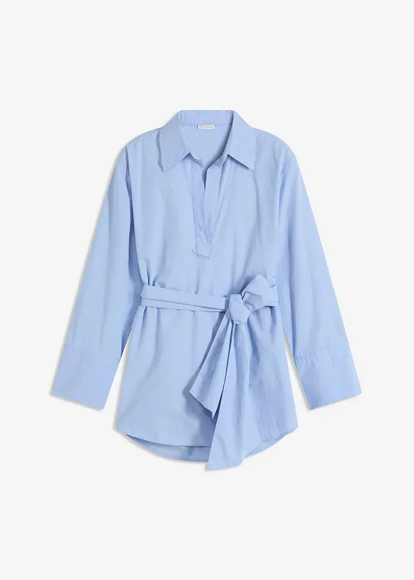 Schluppenbluse aus reiner Baumwolle in blau von vorne - bonprix Schluppenbluse aus reiner Baumwolle in blau von vorne - bonprix