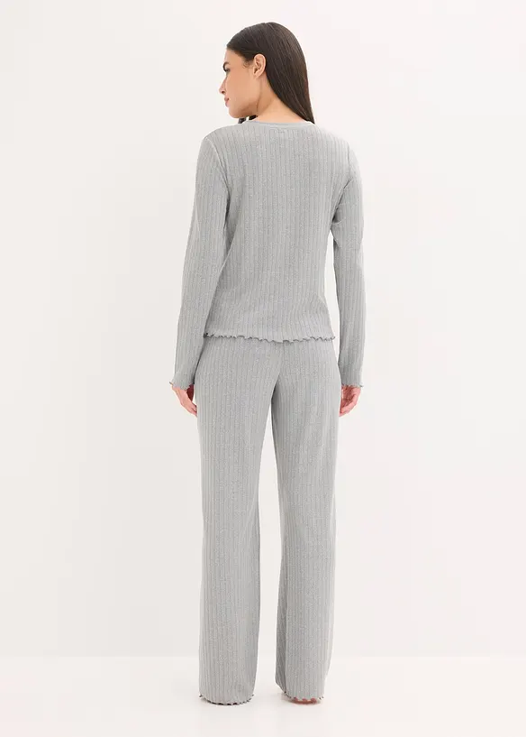 Loungewear Hausanzug aus weichem Pointelle-Jersey in grau von hinten (Totalaufnahme) - bonprix