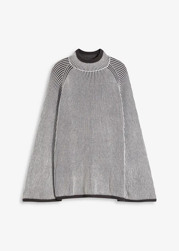 Oversize-Pullover mit Stehkragen in grau von vorne - bonprix