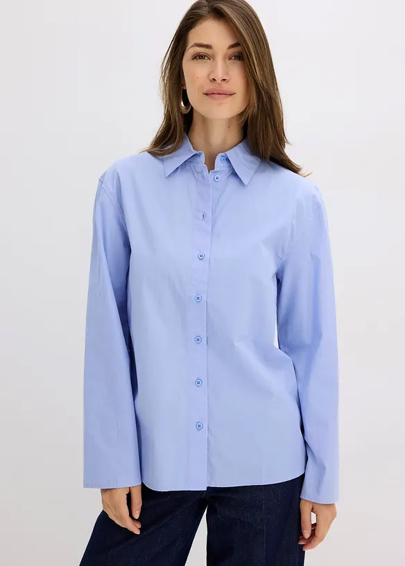 Hemdbluse aus reiner Bio-Baumwolle in blau von vorne (im Anschnitt) - bonprix Hemdbluse aus reiner Bio-Baumwolle in blau von vorne (im Anschnitt) - bonprix