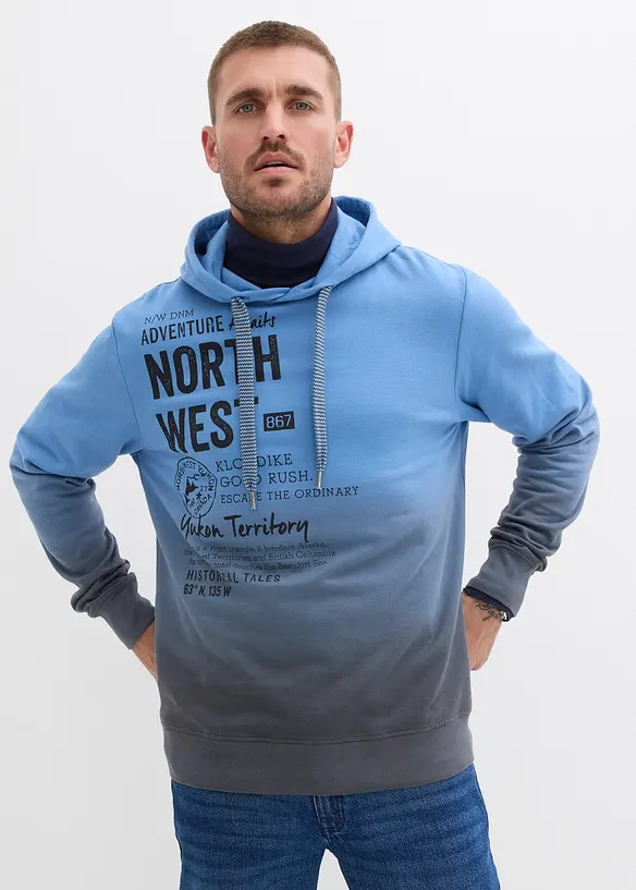 Hoodie aus reiner Baumwolle in blau von vorne (im Anschnitt) - bonprix