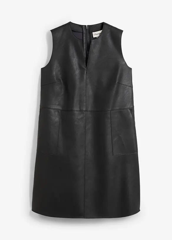 Lederimitat-Kleid in schwarz von vorne - bonprix