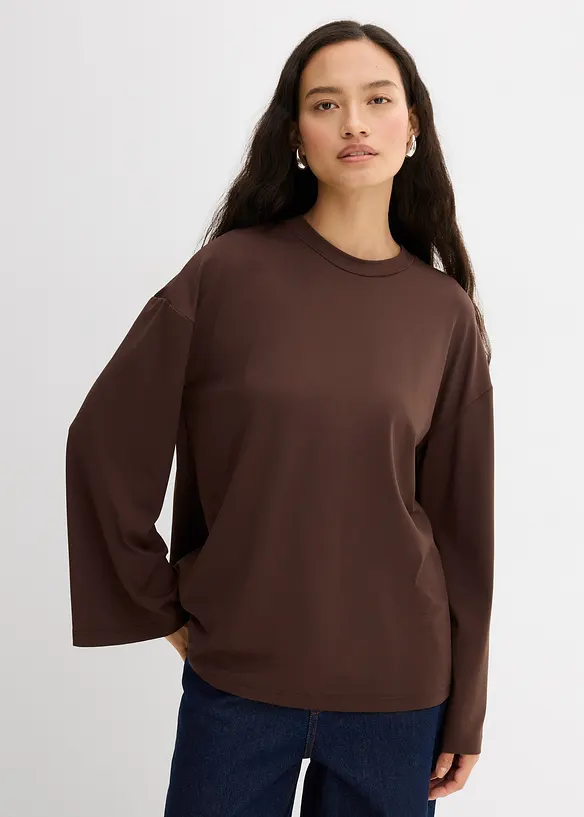 Longshirt aus leichtem Jersey in braun von vorne (im Anschnitt) - bonprix