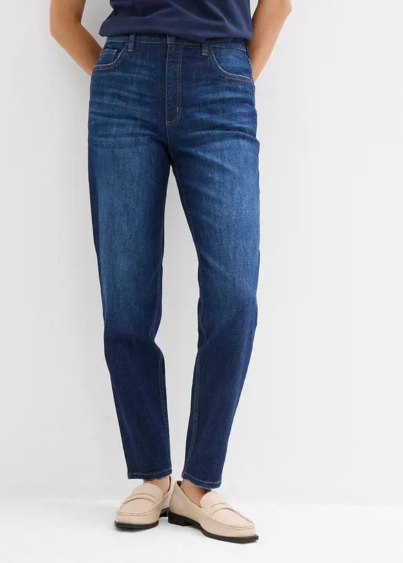 Mom-Jeans High Waist, cropped in blau von vorne - bonprix Mom-Jeans High Waist, cropped in blau von vorne - bonprix