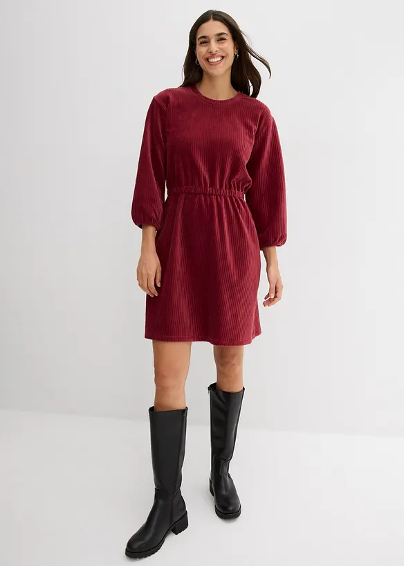 Kleid aus Jersey-Cord in rot von vorne (Totalaufnahme) - bonprix Kleid aus Jersey-Cord in rot von vorne (Totalaufnahme) - bonprix