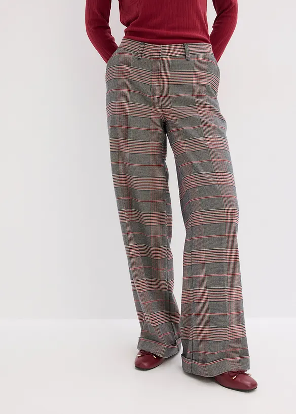 Karierte Marlenehose mit weitem Bein und Bügelfalten in braun von vorne - bonprix Karierte Marlenehose mit weitem Bein und Bügelfalten in braun von vorne - bonprix