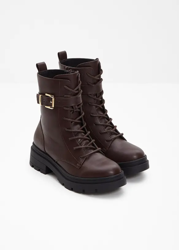 Schnürboots mit Schnalle in braun - bonprix