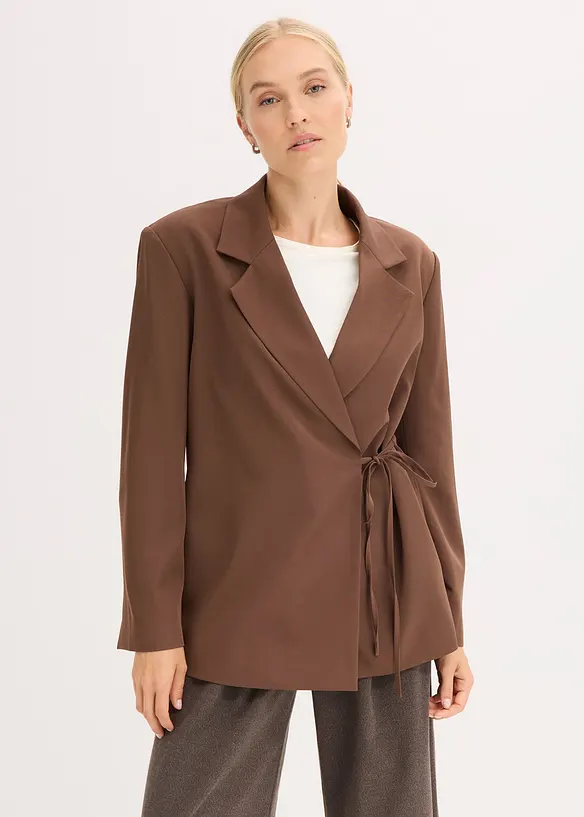 Oversize-Blazer mit Bindedetails in braun von vorne (im Anschnitt) - bonprix Oversize-Blazer mit Bindedetails in braun von vorne (im Anschnitt) - bonprix