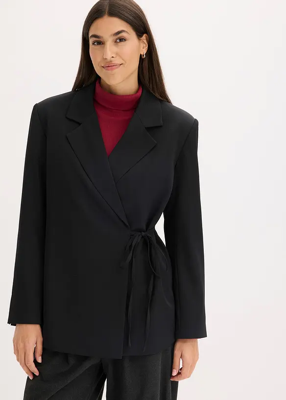 Oversize-Blazer mit Bindedetails in schwarz von vorne (im Anschnitt) - bonprix Oversize-Blazer mit Bindedetails in schwarz von vorne (im Anschnitt) - bonprix
