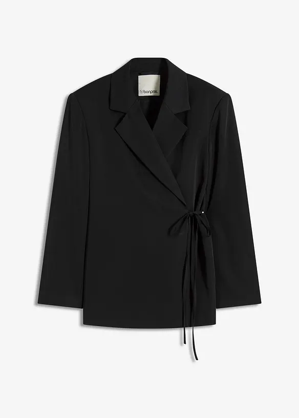 Oversize-Blazer mit Bindedetails in schwarz von vorne - bonprix Oversize-Blazer mit Bindedetails in schwarz von vorne - bonprix