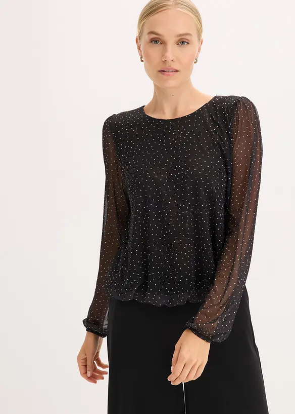 Langarmshirt mit Schleife am Rücken in schwarz von vorne (im Anschnitt) - bonprix Langarmshirt mit Schleife am Rücken in schwarz von vorne (im Anschnitt) - bonprix