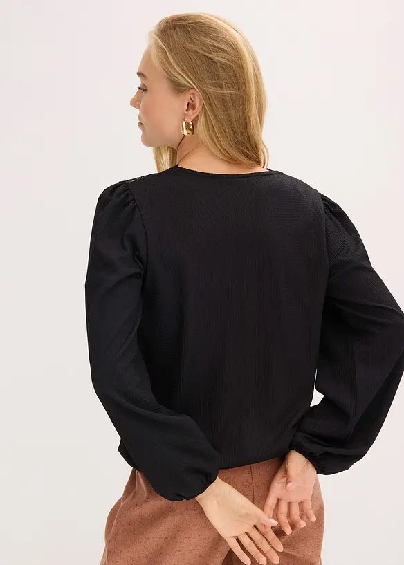 Langarmshirt mit Spitze in schwarz von hinten (im Anschnitt) - bonprix Langarmshirt mit Spitze in schwarz von hinten (im Anschnitt) - bonprix