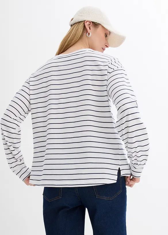 Langarmshirt aus reiner Bio-Baumwolle in weiß von hinten (im Anschnitt) - bonprix