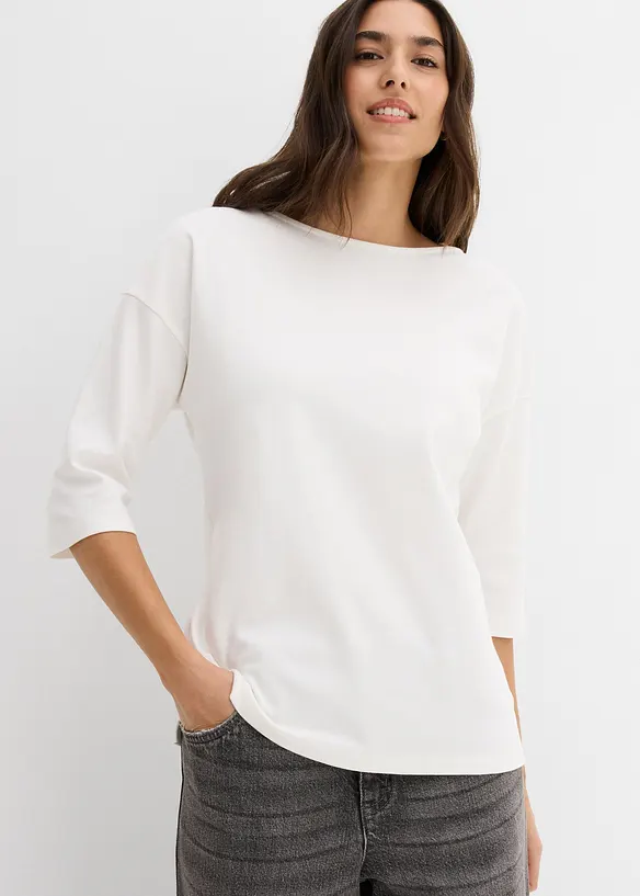 Shirt aus schwerer Baumwolle in weiß von vorne (im Anschnitt) - bonprix Shirt aus schwerer Baumwolle in weiß von vorne (im Anschnitt) - bonprix