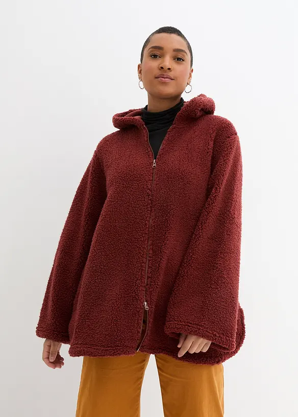Teddy-Fleece Jacke in A-Linie mit Seitenschlitzen in braun von vorne (im Anschnitt) - bonprix Teddy-Fleece Jacke in A-Linie mit Seitenschlitzen in braun von vorne (im Anschnitt) - bonprix