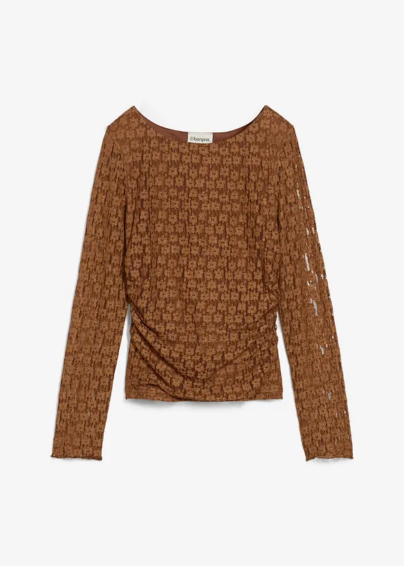 Langarmshirt aus Spitze in braun von vorne - bonprix