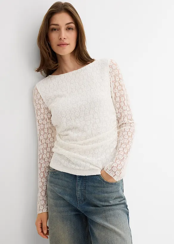Langarmshirt aus Spitze in weiß von vorne (im Anschnitt) - bonprix Langarmshirt aus Spitze in weiß von vorne (im Anschnitt) - bonprix