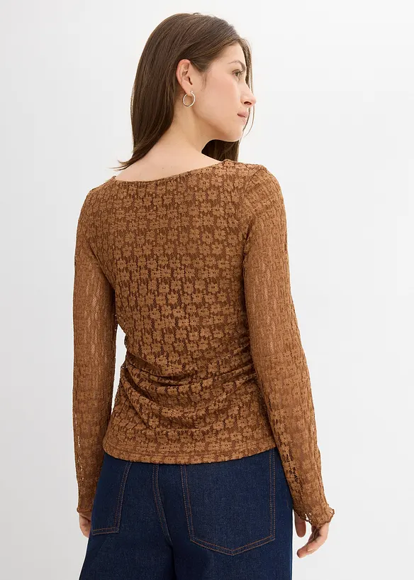 Langarmshirt aus Spitze in braun von hinten (im Anschnitt) - bonprix