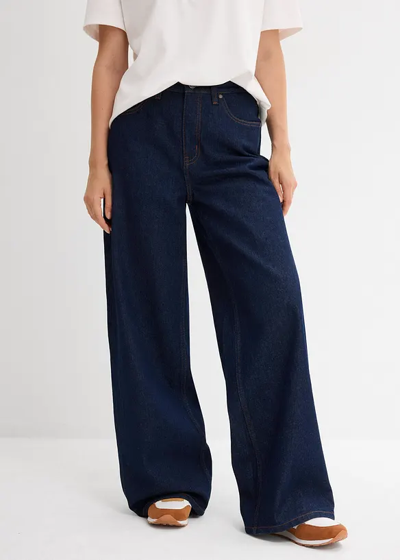 Wide-Leg-Jeans High Waist in blau von vorne - bonprix