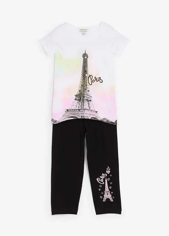 Shirt + 3/4 Leggings aus Bio-Baumwolle (2-tlg) in weiß von vorne - bonprix