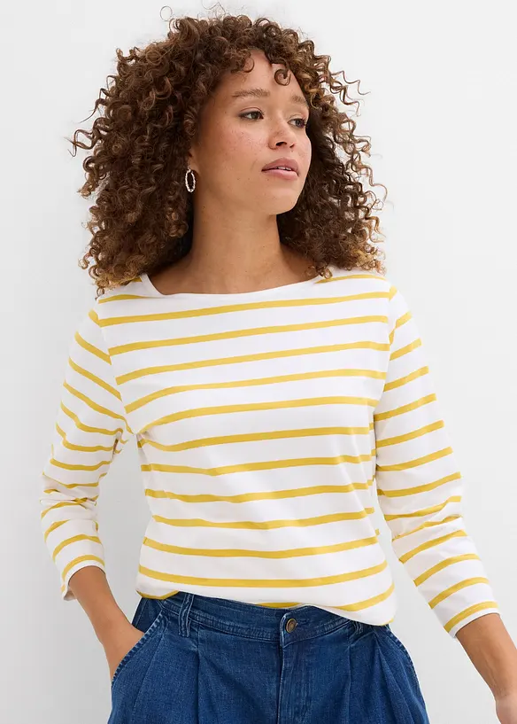 Langarmshirt mit reiner Bio-Baumwolle in weiß von vorne (im Anschnitt) - bonprix