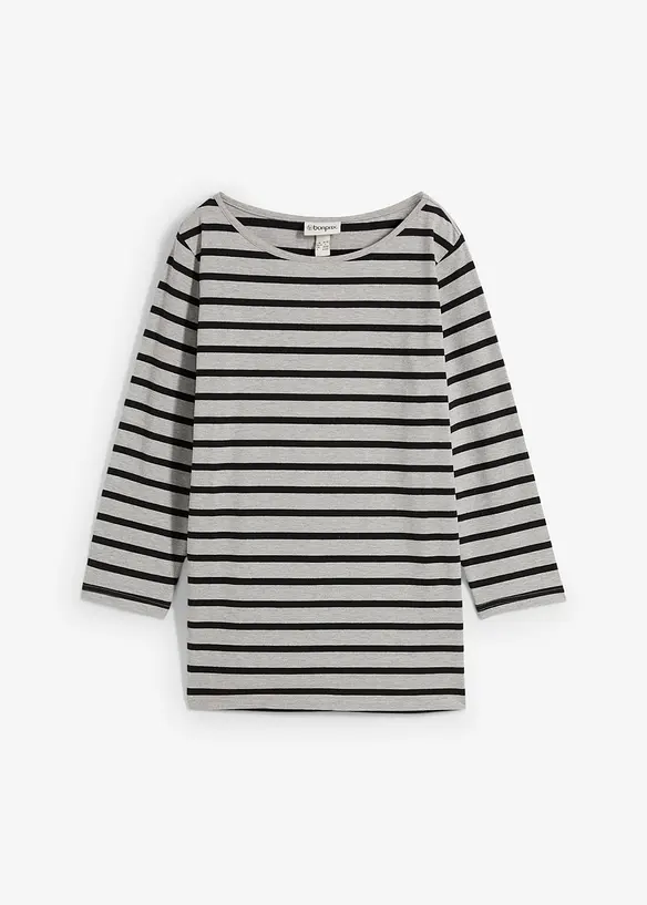 Langarmshirt mit reiner Bio-Baumwolle in grau von vorne - bonprix
