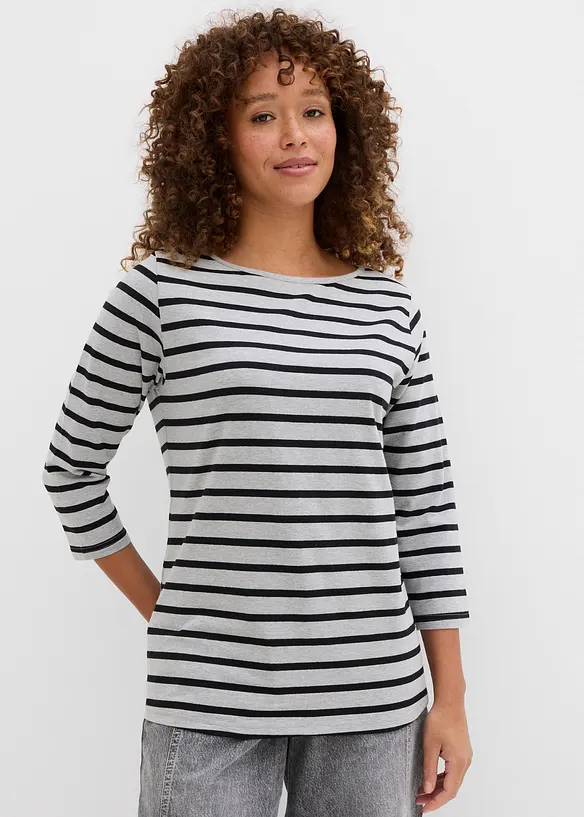 Langarmshirt mit reiner Bio-Baumwolle in grau von vorne (im Anschnitt) - bonprix